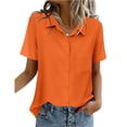 thumbnail image 3 of Solid Button Down Shirts for Women Short Sleeve Bust Pocket V Neck Collared Shirts Summer Business Casual Work Tops, Orange L, 3 of 7