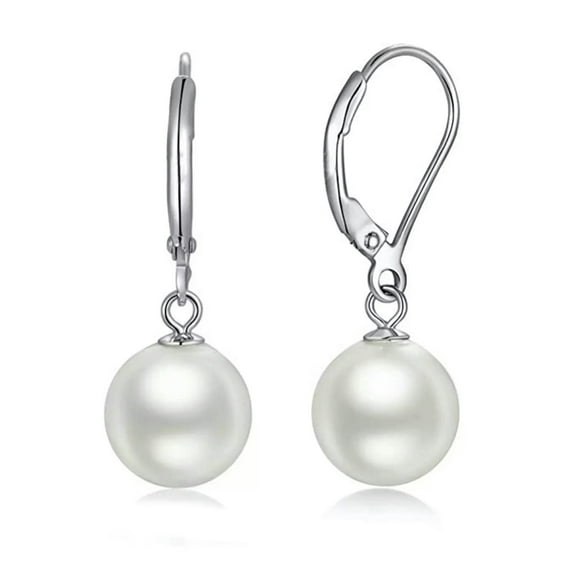 K-KED Women 12mm white shell pearl LeverBack French Wire Drop Dangle Earrings