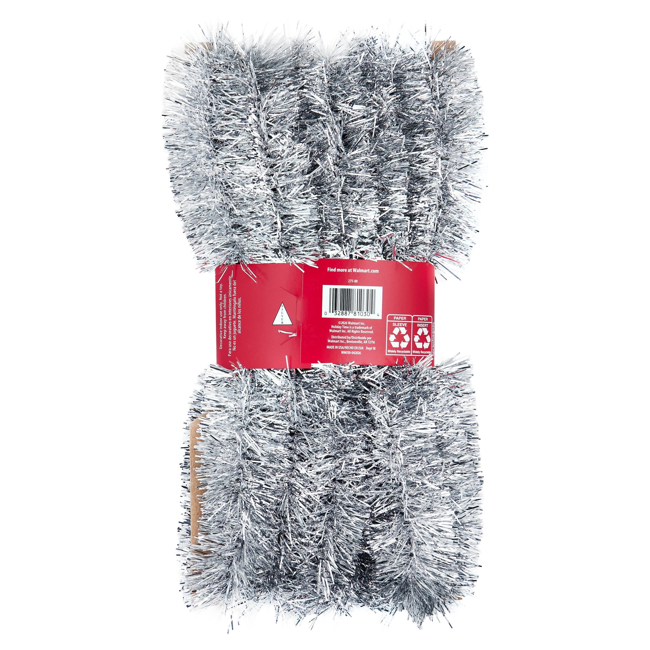 Tinsel Christmas Garland, Silver, 15', by Holiday Time