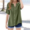 thumbnail image 2 of KAUOD Teen Girls Linen Shirt Cotton 3/4 Short Sleeve Button Down Henle𝐲 Shirts Kids Summer V Neck Casual Blouses Gauze Solid Tuni𝐜, 2 of 6