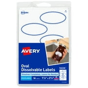 Avery Dissolvable Labels, White Oval with Blue Border, 1-1/8" x 2-1/4", 18 Labels (74226)
