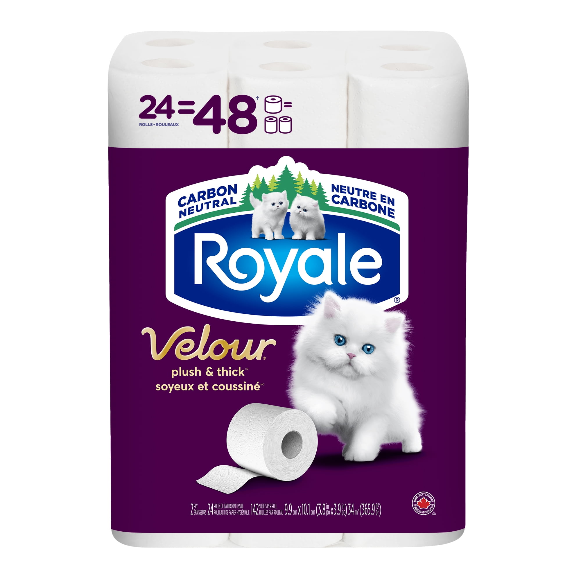 Royale Velour, 2 Ply Toilet Paper, 24 Equal 48 Bathroom Tissue Rolls