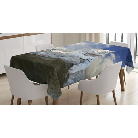 

Tiger Tablecloth Bengal Hunter Surveying What is Beneath It from Top White Large Feline Rectangular Table Cover for Dining Room Kitchen 60 X 84 Inches Eggshell Sky Blue White by Ambesonne