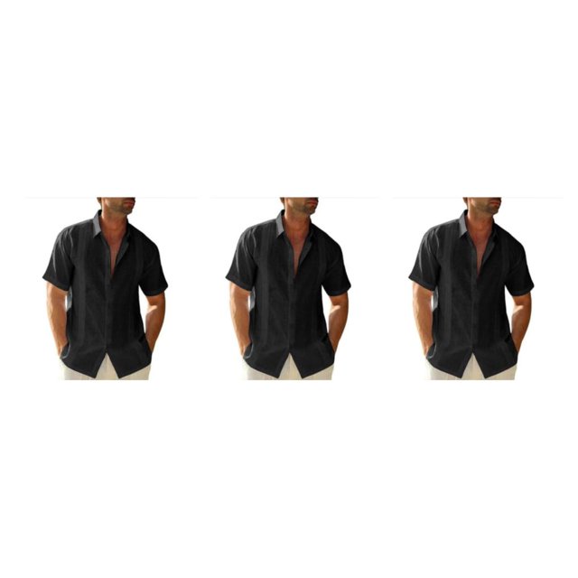 pitrice Men Shirt Casual Short Sleeve Breathable Replacement Button Down Solid Color Fashionable Home Dating Shirts Top Black 2XL 3Set