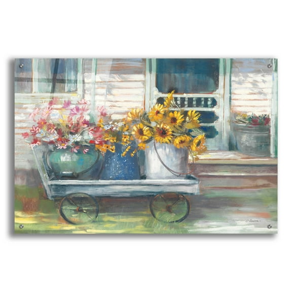 Epic Art 'Garden Wagon Bright' by Carol Rowan, Acrylic Glass Wall Art, 36"x24"