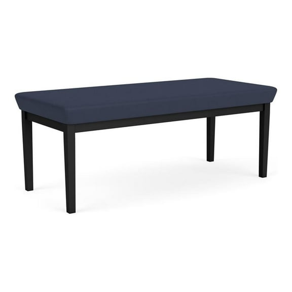 Lesro Lenox Steel Polyurethane 2-Seat Waiting Room Guest Bench in Black/Castillo Batik Blue