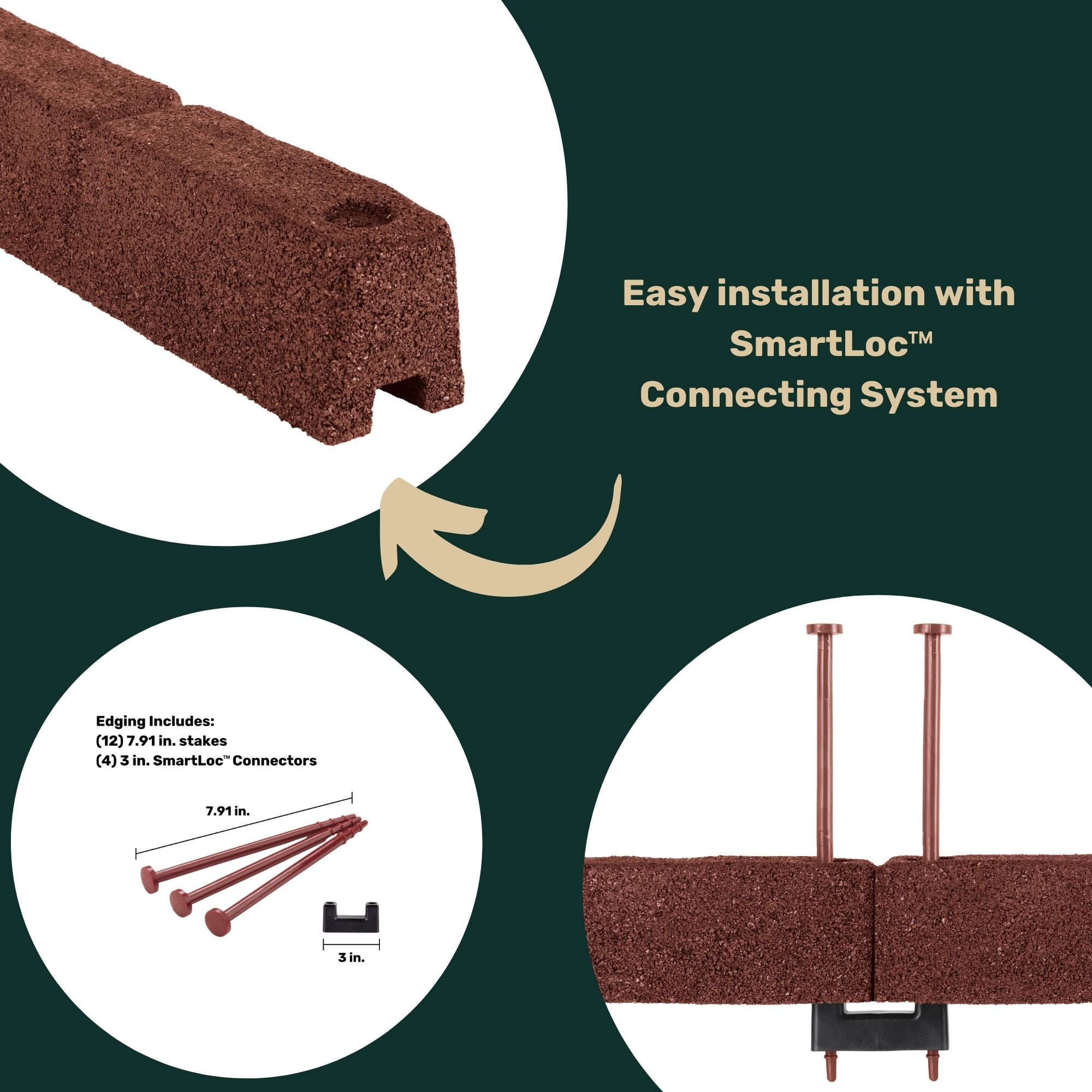 GroundSmart SmartLoc Cobblestone Landscape Edging, 4' Red Rubber Garden Edging Border, 4 pack