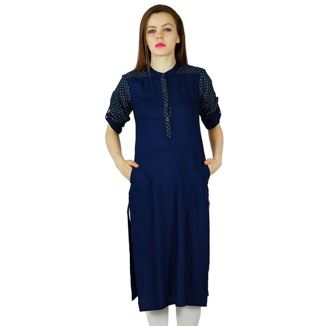 Bimba Kurta Personnalisée pour Femmes avec Poches Tunique Décontractée Blouse Indienne Manches 3/4