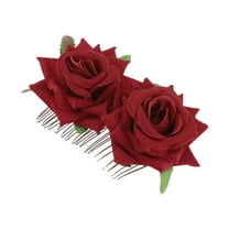 Unique Bargains 1 Pc Women's Portable Simulated Flowers Hair Clip Comb for Parties Red Polyester Fabric Iron