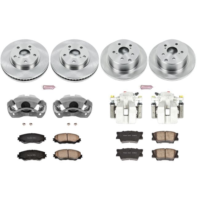 PowerStop Front and Rear Stock Replacement Brake Pad and Rotor Kit with Calipers Fits: TOYOTA Select Models KCOE4100A