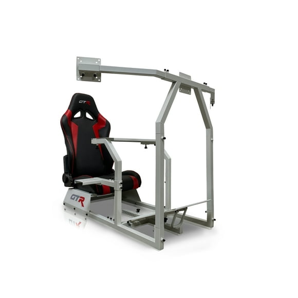 GTR Simulator GTAF Model Racing Simulator Cockpit Silver Frame with Black/Red Seat