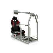 GTR Racing Simulator GTAF-S-S105LBLKRD - GTA-F Model (Silver) Triple or Single Monitor Stand with Black/Red Adjustable Leatherette Seat, Racing Simulator Cockpit gaming chair Single Monitor Stand