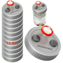 Mushroom Jar Liquid Culture Lid Wide Mouth Food Grade Plastic Grain Spawn Cultivation Mason Jar Lid with PTFE Membrane & Self Healing Injection Ports For Mushroom(86mm Grey,12pcs)