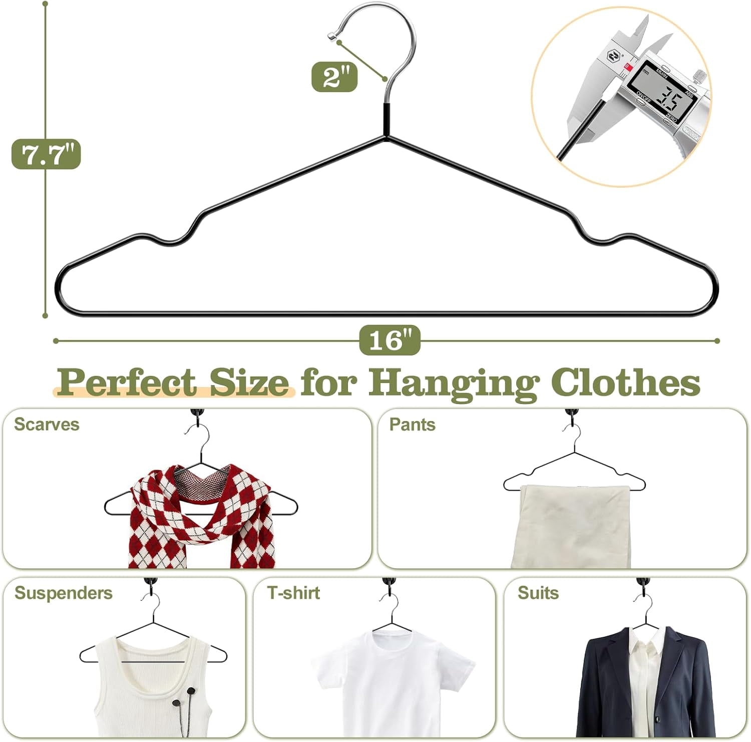UEAKPIC Rubber Coated Metal Suit Hangers 50 Pack, Space Saving Ultra Thin Design for Strap Dress, Camisole, Pants, Coats, Black