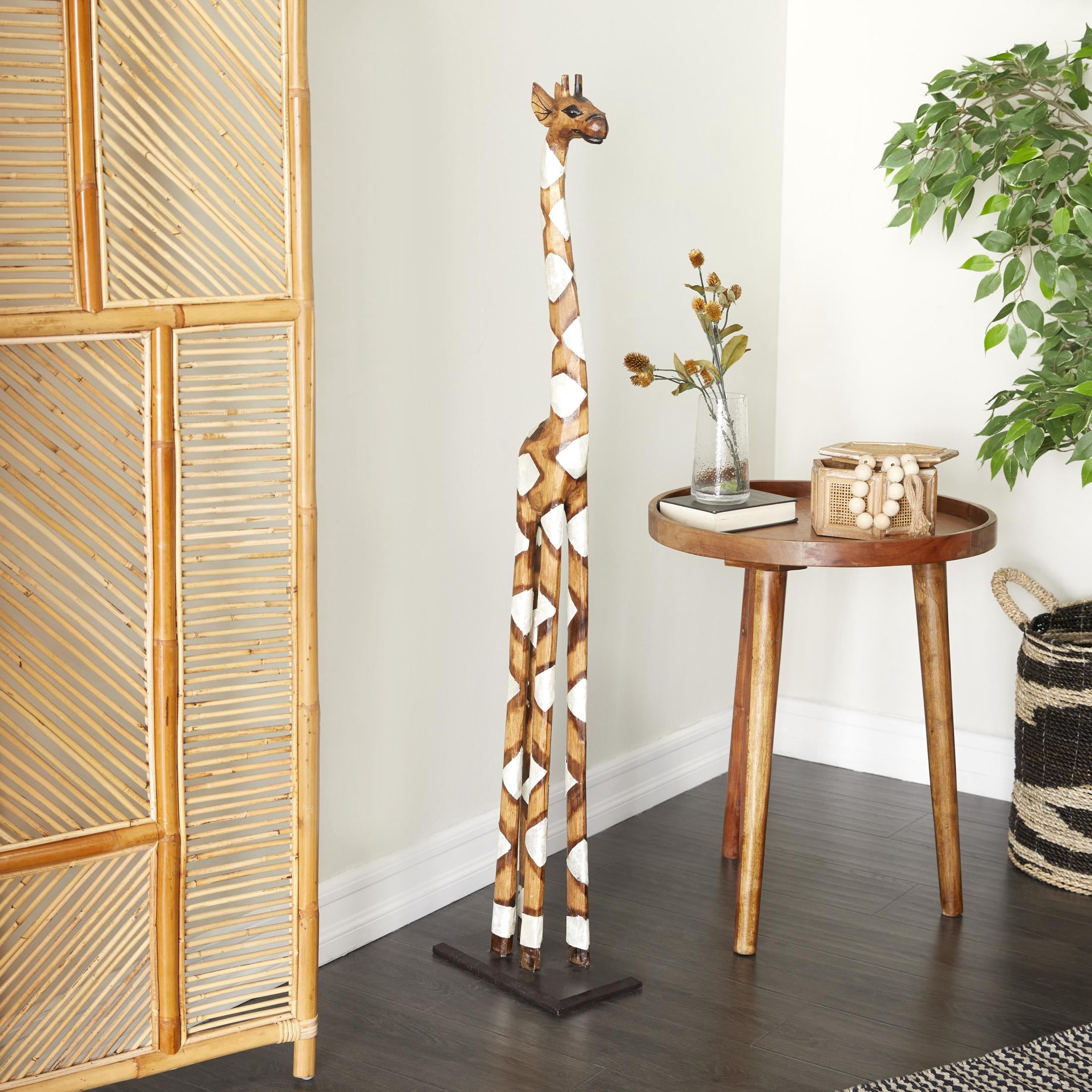 11" x 47" Brown Wood Giraffe Sculpture, by DecMode