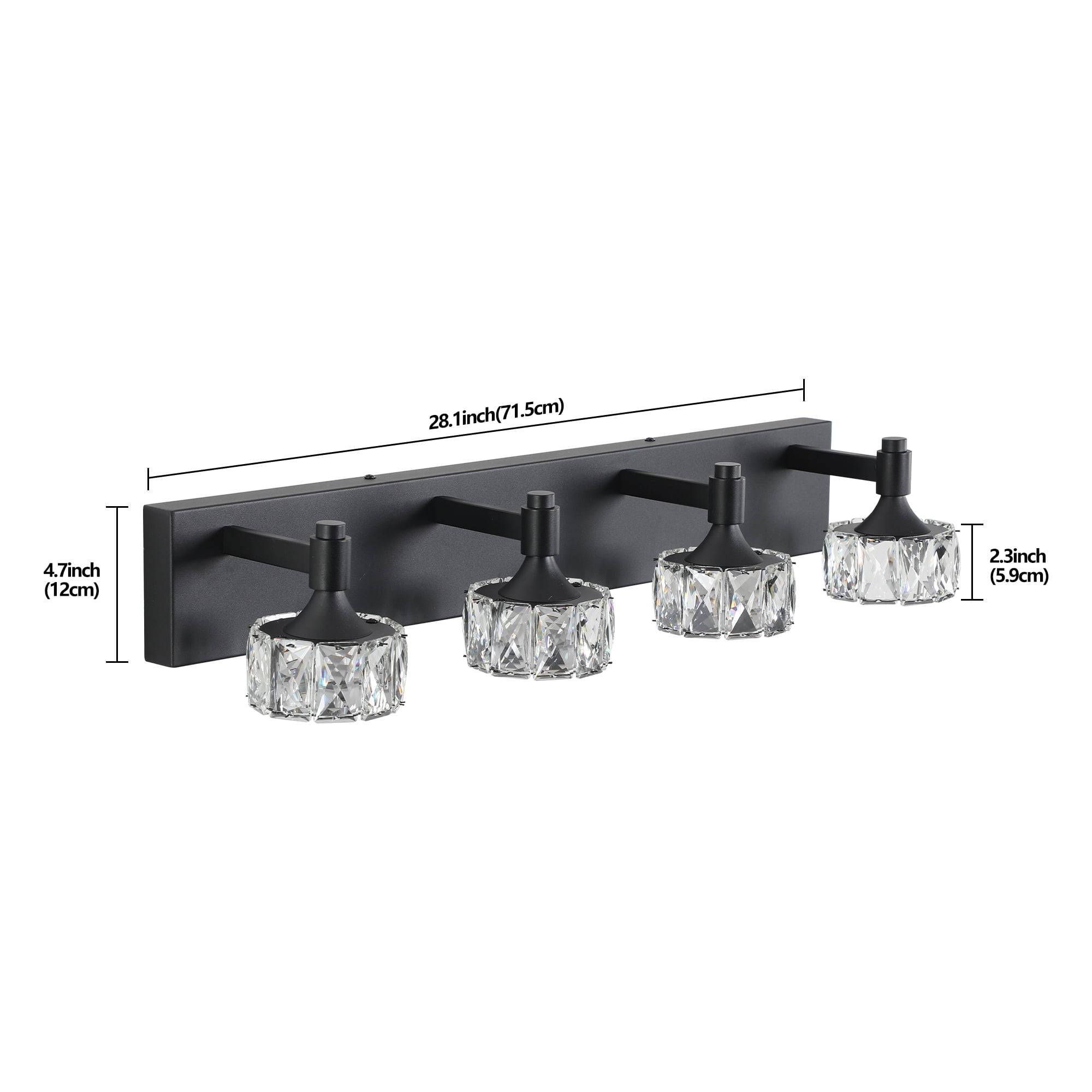 Crystal Vanity Lights for Bathroom,4 Light Bathroom Vanity Light, Modern 28.1in Light Over Mirror Light Fixtures Matte Black