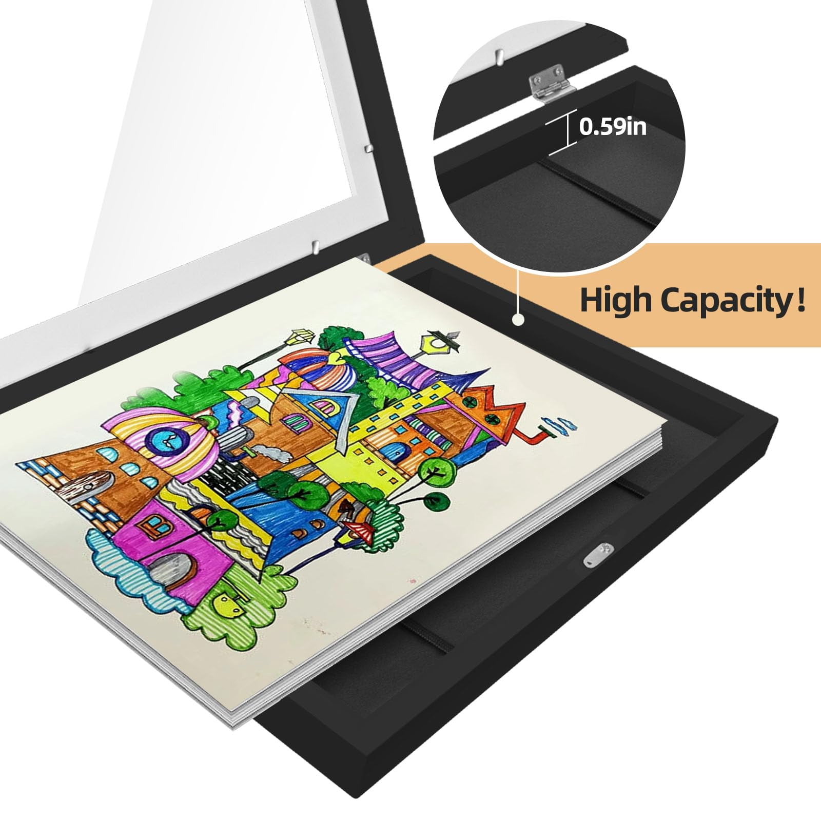 Kids Frames, 8.5x11 Front Opening Kids Artwork Frames Changeable, Black Artwork Display Storage Frame for Wall, Holds 50 Pcs, for 3D Picture, Crafts, Children Drawing, Hanging Art, Portfolio