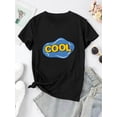 thumbnail image 2 of Camiseta informal de cuello redondo para mujer con estampado "COOL", 100 % algodón, elasticidad media, manga corta para todo el año, estampado abecedario moderno, comodidad para el verano, camisetas i, 2 of 6