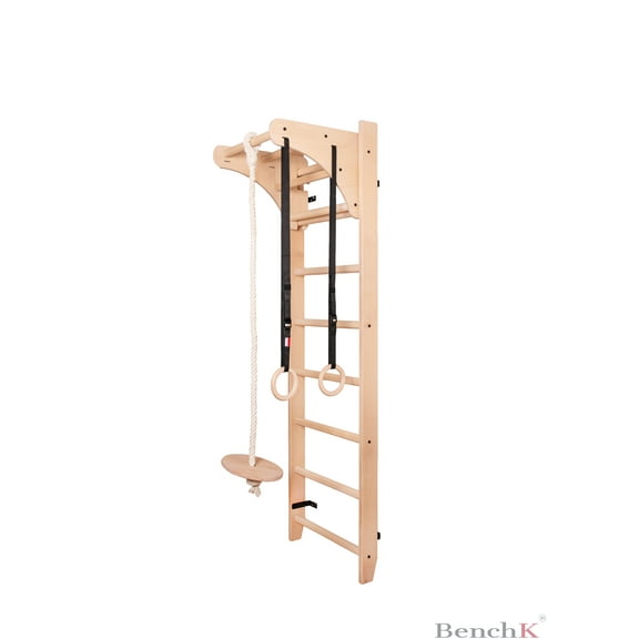 BenchK 111   A204 Wooden wall bars for kids room with adjustable pull-up bar and gymnastic accessories
