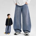 thumbnail image 6 of UACY Boys Baggy Jeans Casual Y2K Straight Wide Leg Denim Pants Teen Preppy Loose High Waisted Vintage (Blue, 15-16 Years), 6 of 8