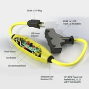 Tower Manufacturing 30438024 Auto-Reset 15 AMP Inline GFCI Cord, 2 Feet, Yellow