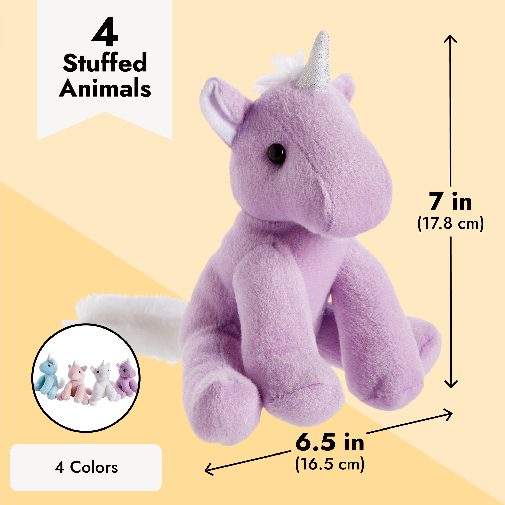 4 Pack Small Unicorn Plush for Girls, 7-inch Stuffed Animal Toys for Kids Birthday Gifts, Pastel Party Favors (4 Colors) - image 4 of 10