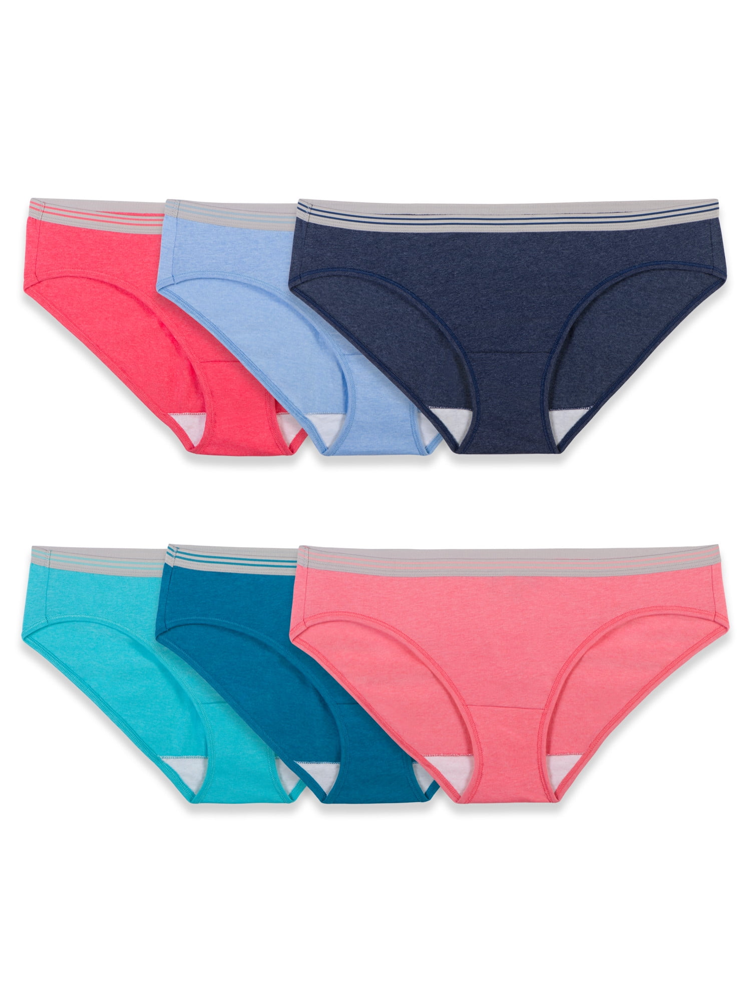 Fruit of the Loom Womens 6 Pack Assorted Cotton Low-Rise Bikini Panties ...