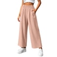 thumbnail image 2 of PWPSG Womens Wide Leg Capri Pants, High Waist Elastic Waistband, Breathable Material and Side Pockets for All Day Comfort Fit Pink L, 2 of 6