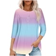 thumbnail image 1 of RXIRUCGD T-shirt Imprimé Décontracté d'Été pour Femmes Manches Trois-Quarts Col Rond Froncé Blouse, Rose, Taille : L, 1 of 4