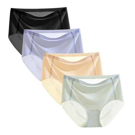 YOTMKGDO Ladies Underwear Panties  Women S Simple Fashion Casual Panties Silk Pure Color No Breathable Midriff Panty 4 Piece Set (#2 Black2  L)
