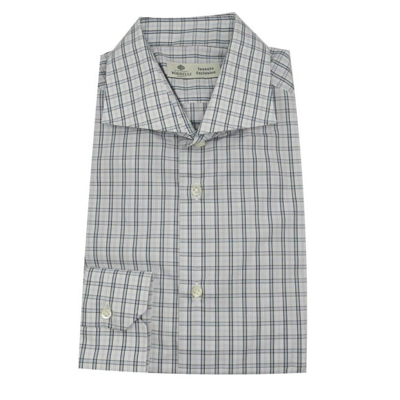 Borrelli Men's Grey/Blue Tessuto Esclusivo Dress Shirt - XL