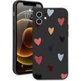 thumbnail image 2 of Compatible with iPhone 12 Case for Women Girls, Cute Matte Love Hearts Pattern, Premium Soft Liquid Silicone Back Cover with Camera Protection, Shockproof Phone Case for iPhone 12 - Black, 2 of 16