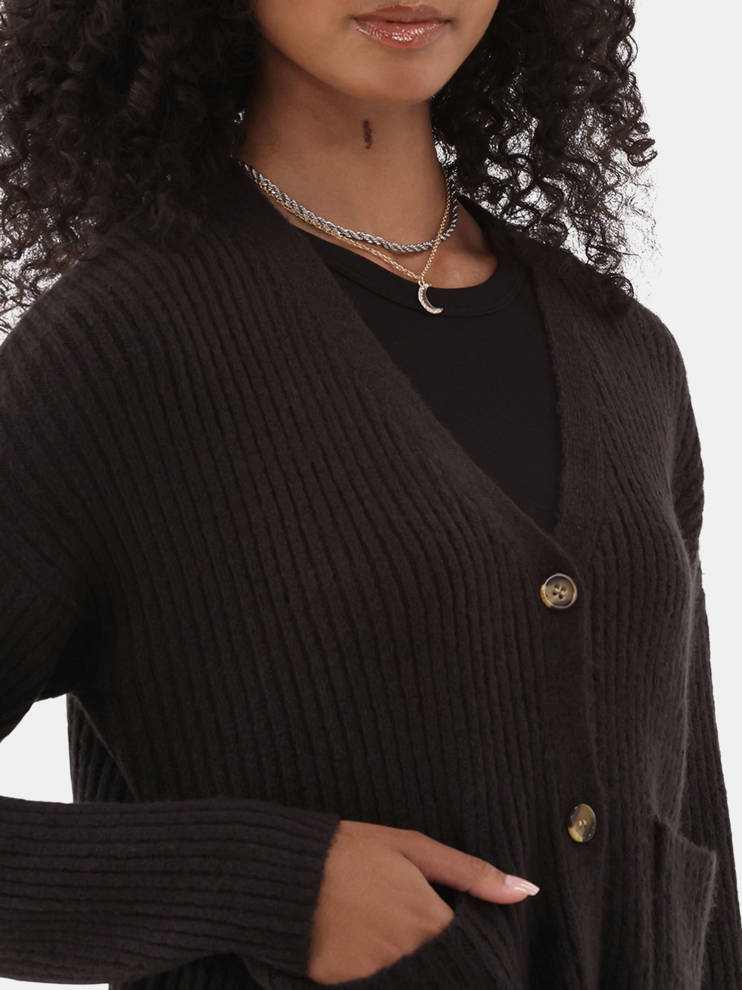 Button Front Ribbed Cardigan Sweater, Midweight, Women's - image 4