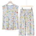 thumbnail image 2 of ZHENHONG Pajamas for Women, Summer Cotton Blouse With No Sleeves Pocketed Three Quarter Length Pants Pajama Set For Two Pieces, Women's Sleepwear Green, 2 of 5
