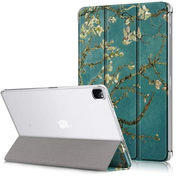 Epicgadget Case for iPad Pro 12.9 (4th Generation) 2020, Translucent Back Cover Auto Sleep/Wake Folding Stand Case (Support Apple Pencil Charging) for Apple iPad Pro 12.9 Inch 2020 (Blossom)