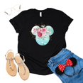 thumbnail image 4 of Women Teen Mickey Ears Pink Flowers with Gold Leaves Shirt Floral Adult Ladies Boho Character Tshirt (Black, XX Large), 4 of 7