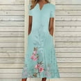 thumbnail image 2 of Summer Saving Wycnly Summer Dresses for Women Beach Boho Fashion Pocket Plus Size Swing Tunic Long Sundresses 2024 Short Sleeve V-Neck Floral Print Maxi Formal Dress Light Blue m, 2 of 5