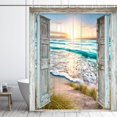 thumbnail image 6 of Beach Shower Curtain, Teal Blue Barn Door with Sea Shower Curtain Set, Hawaiian Sunset Scenery Sea Wave Retro Bathroom Decoration, Farmhouse Nautical Wedding Bathroom Curtain 72x72inches, 6 of 12