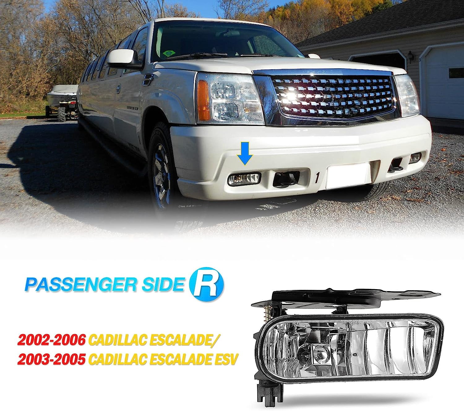  LED Fog Lights Assembly Replacement for [2002 2003 2004 2005  2006] Cadillac Escalade/ Escalade EXT/ Escalade ESV Driving Fog Lamps  (Clear Lens) : Automotive