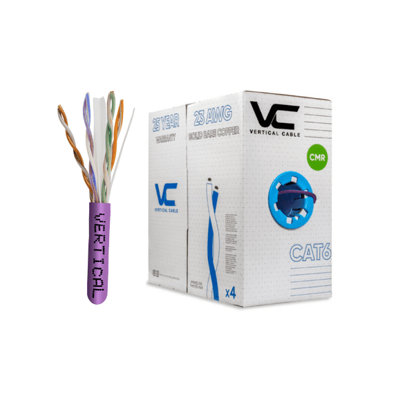 1000ft Bulk CAT6 23AWG UTP 8C CMR Bare Copper Unshielded 550MHz Ethernet Cable - Purple