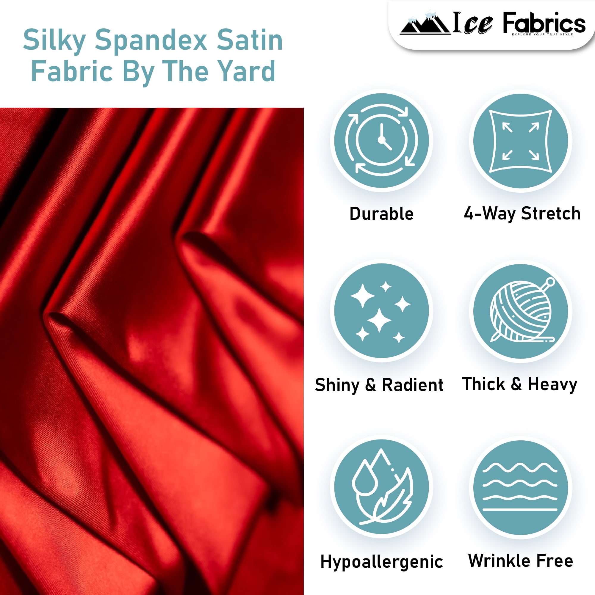 4 Way Stretch Silky Spandex Satin Fabric by the Yard - 60" Wide Shiny Satin Spandex Fabric for Dresses, Active Wear, Yoga Pants, Table Cloth - Black - 10&nbsp;Yards