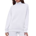 thumbnail image 4 of Women's Solid Color Fleece Lined Sweatshirt 2PC, Small High Collar Pullover with Loose Fit and Thick Fabric, Baseball Style Casual Top for Autumn and Winter, Warm and Comfortable Daily Wear White M, 4 of 9