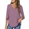 thumbnail image 4 of UVN Womens Blouses 3/4 Sleeve V Neck Summer Shirts for Women Chiffon Dressy Casual Tunic Tops, 4 of 9