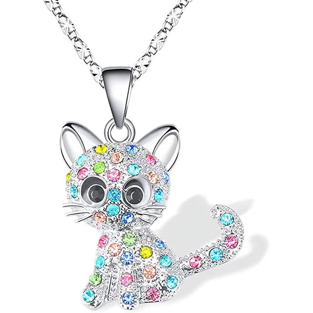 Collar con Colgante de gato de colores oso de fresa joyería para mujer 44+7 cm