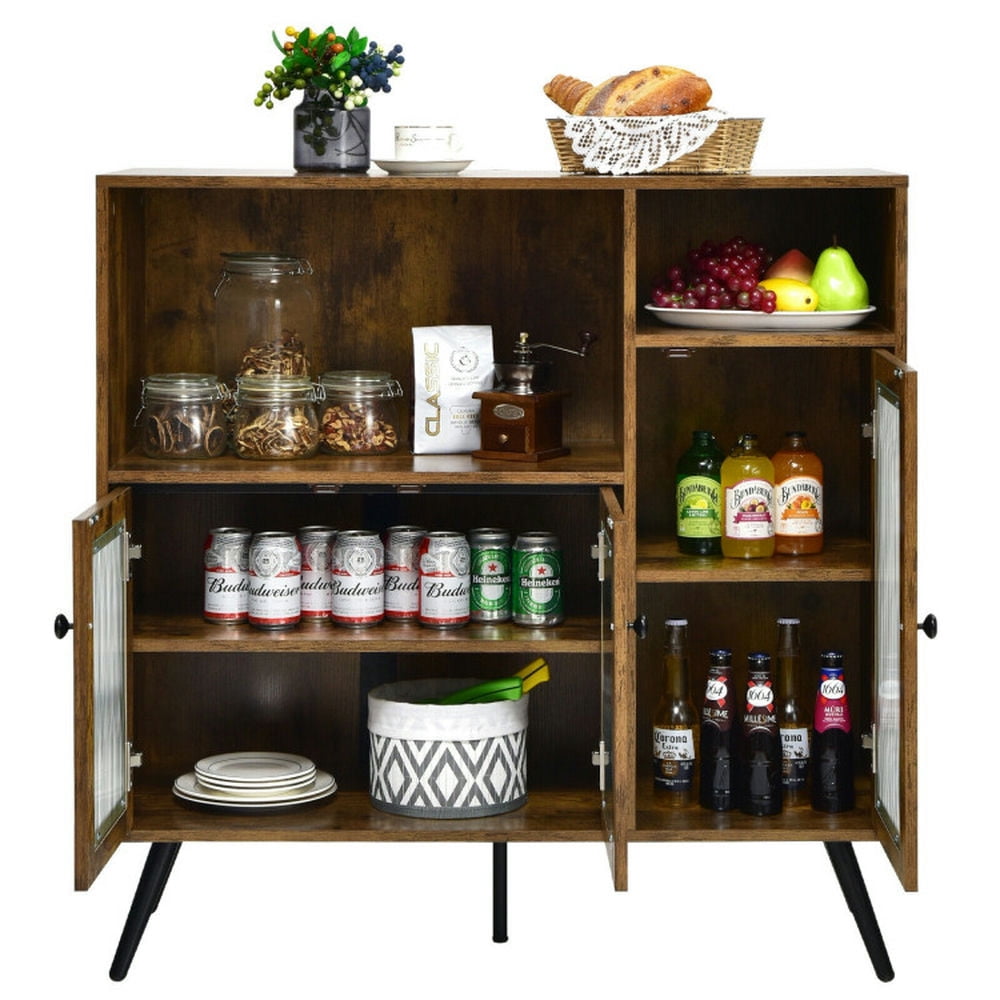 Finihen Kitchen Storage Cabinet, Buffet Sideboard, Buffet Kitchen Storage Cupboard with Glass Door and Adjustable Shelves, for Dining Room, Kitchen, Living Room, Rustic Brown Finihen Kitchen Storage Cabinet, Buffet Sideboard, Buffet Kitchen Storage Cupboard with Glass Door and Adjustable Shelves, for Dining Room, Kitchen, Living Room, Rustic Brown