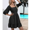 thumbnail image 5 of Herrnalise Summer Dresses for Women 2024 Trendy Square Collar Puff Sleeve Short Tab Sleeve Tie Backless Ruffle A-Line Dress Design Solid Color Shapewear Stretchy Romper Jumpsuits For Women Black, 5 of 7