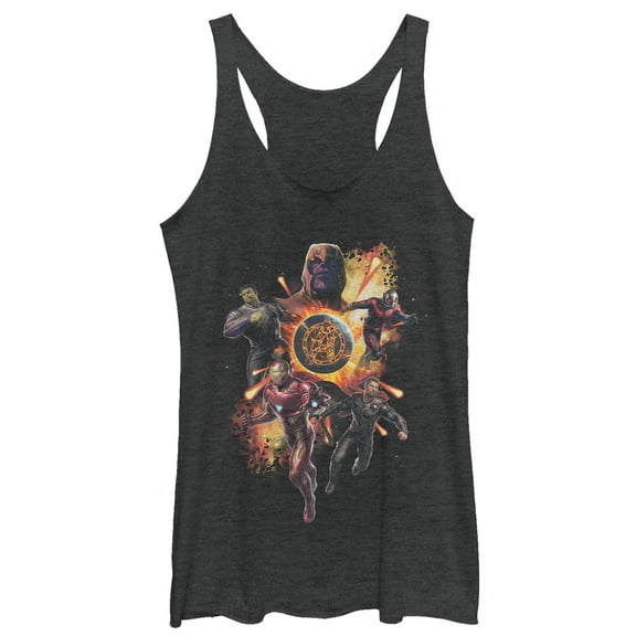 Women's Marvel Avengers: Endgame Flame Logo  Racerback Tank Top Black Heather X Small