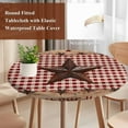 thumbnail image 5 of Round Tablecloth Red Plaid Vintage Country Star Elastic Edge Fitted Farmhouse Wood Texture Plastic Table Cover,Waterproof Oil Proof for Dinner,Outdoor, Picnic, 45"- 54" DIA Tables, 5 of 8