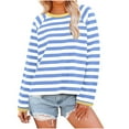 thumbnail image 2 of Antinious Tops for Women Trendy Long Sleeve Crew Neck Striped Casual Knit Fall Tops,Sweatshirt for Women,Going Out Tops for Women,Blue,S, 2 of 5