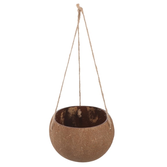 PENIKOKO Indoor Hanging Plant Pot Set, Coconut Shell Planter in Coffee Color for Home and Garden Decor